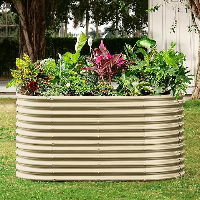 Land Guard 8x4x3ft Oval Galvanized Raised Garden Beds, Large-Capacity Metal Planter Box Outdoor, Durable Deep Raised Garden Bed 3ft Tall, Raised Beds for Gardening Vegetables, Cream Yellow by GreenHaven Gardens