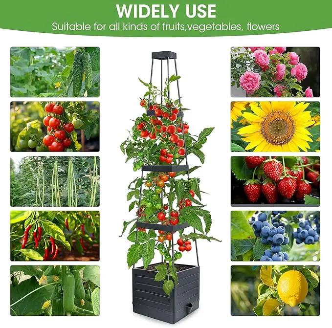 Raised Garden Bed Planter Box with Trellis, 58” Tomato Cage Planter Raised Garden Bed with Trellis for Climbing Vegetables Plants Tomato Cage w/Self-Watering, Indoor Outdoor Use (4) by GreenHaven Gardens