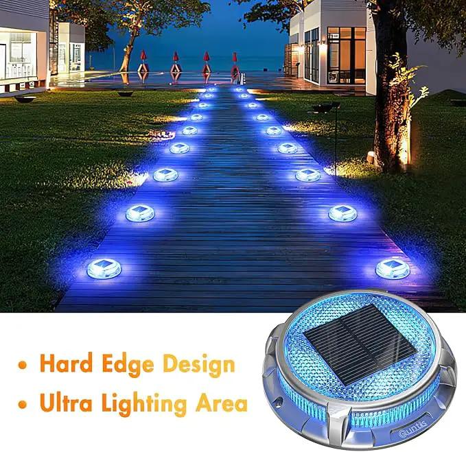 Quntis Solar Deck Lights for Outside, 3 Color Modes Solar Driveway Lights Outdoor IP68 Waterproof, Deck Light for Stair Pathway Walkway Road (Blue/Cool White/Warm White) 8 Pack by GreenHaven Gardens