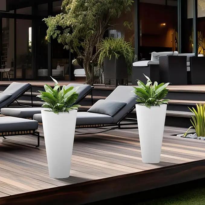 Kante Tall Round Planter Set of 2, 29 Inch Tall Decorative Planter Pots for Outdoor Indoor Garden Patio Front Porch (White) by GreenHaven Gardens