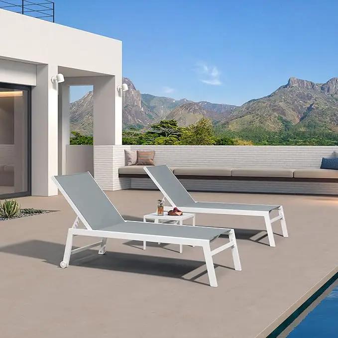PURPLE LEAF Oversize Outdoor Chaise Lounge Set of 4 Outdoor White Aluminum Lounge Chairs with Side Table and Wheels Patio Lounge Chair for Yard Pool Deck, Bluish-Gray by GreenHaven Gardens