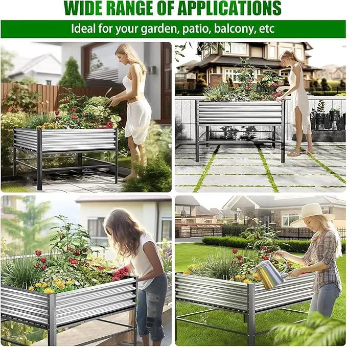 Doniks Raised Garden Bed with Legs, 48×48×32in Large Outdoor Metal Galvanized Garden Planting Box,1000lb Capacity for Vegetables Lawn Green Flowers, Fruits, Terrace by GreenHaven Gardens