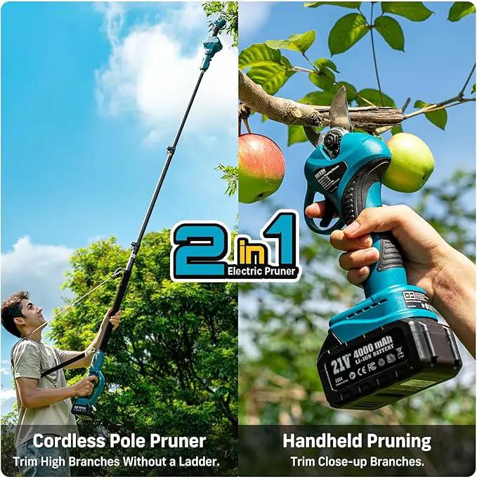 Seesii 2-in-1 Cordless Electric Pruning Shears with Pole, 15Ft Reach, 1.2" Cutting Diameter, 21V 2x 4000mAh Batteries, Battery Powered Tree Pruner with Brushless Motor for Efficient Branch Trimming by GreenHaven Gardens