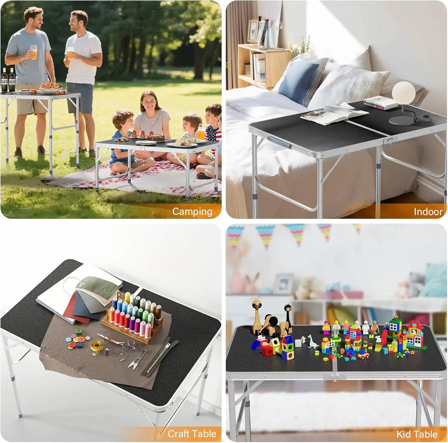 VINGLI 3FT Small Camping Table Adjustable Height Aluminum Folding Table for Picnic Party BBQ, Plastic RV Suitcase Table Portable Lightweight Fold Up Utility Outdoor Tables with Carrying Handle … by GreenHaven Gardens
