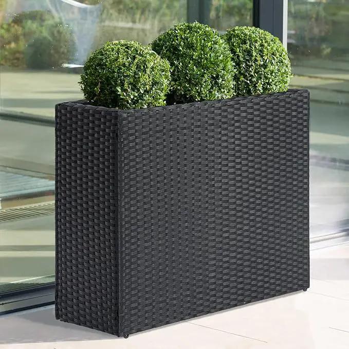 LEWIS&WAYNE Large Rectangular Block Planter Box Handmade Wicker Tall Planters for Outdoor Plants with Removable Liners Modern Planter for Indoor Outdoor Patio Deck - Black, 32''x11''x24'' by GreenHaven Gardens