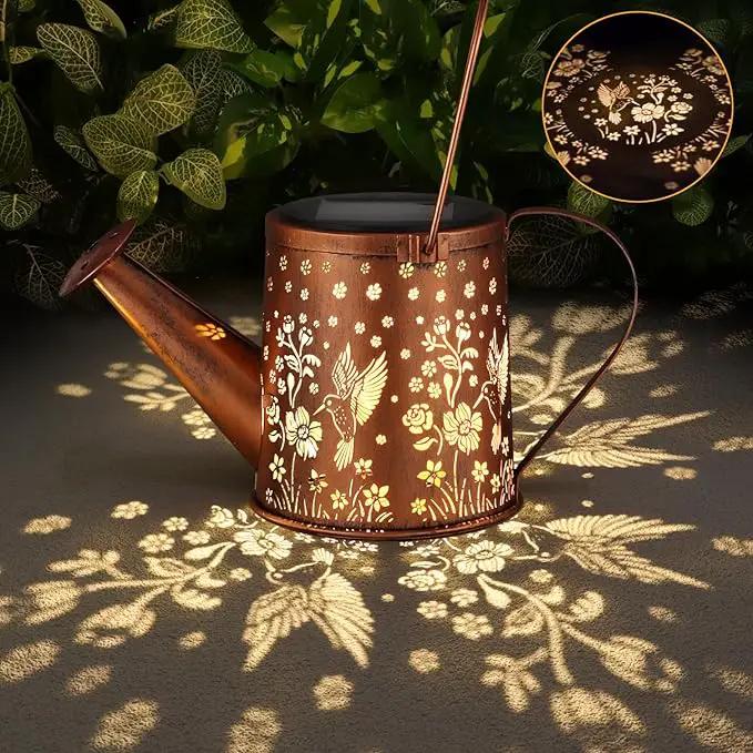 Outdoor Hanging Solar Lantern Waterproof Set Outside Metal Sprinkler Openwork Hummingbird Landscape Lights for Garden Yard Patio Pathway Decor Birthday Gifts for Women Mom Grandma -with Floor Pole by GreenHaven Gardens