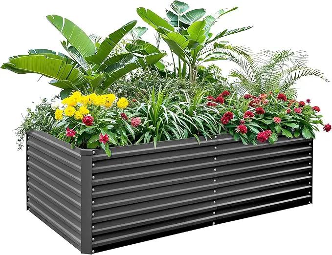 Raised Garden Bed 6x3x2ft, Galvanized Raised Garden Beds Outdoor for Vegetables Flowers Herbs, Steel Large Deep Planter Box, Tall Raised Garden Bed with 3ftx30ft Weed Barrier Fabric and Glove, Black by GreenHaven Gardens
