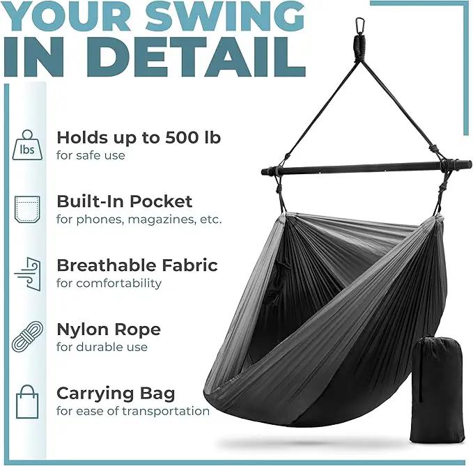 Sorbus Hanging Hammock Chair - Tree Pod Sensory Swing - Outdoor Camping Cacoon Chair - Collapsible and Lightweight Swings - Swinging Rocker Chairs for Camp, Travel, Hiking, Tent, Porch (500 lb Max) by GreenHaven Gardens