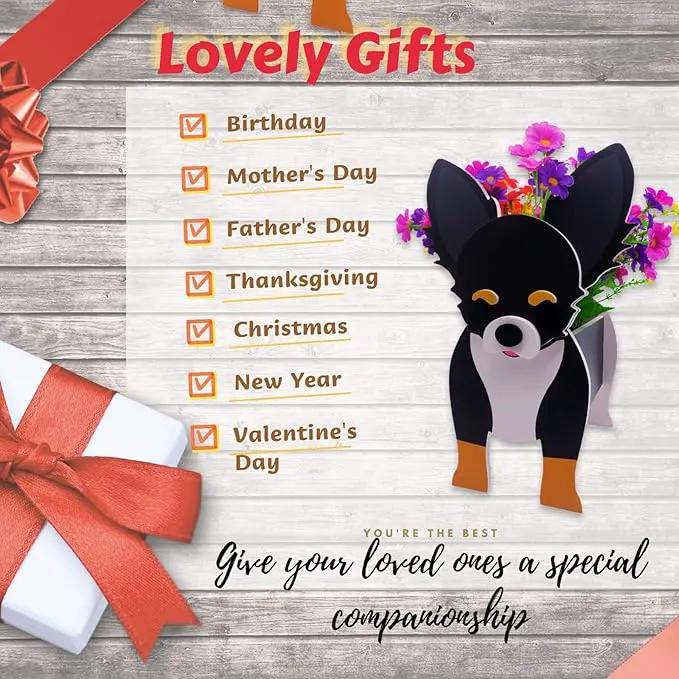 Black and White Chihuahua Planter Plant Pots,Cute Garden Dog Flower Planter,Dog Planters Birthday Gifts for Women,Office,Indoor/Outdoor Decor(9.45 * 5.91 * 13.46in) by GreenHaven Gardens