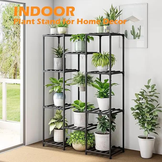 Bamworld Black Plant Stand Indoor Bamboo Hanging Plants Shelf for Multiple Plants Tall Large Holder for Living Room, Patio, Balcony, Garden by GreenHaven Gardens