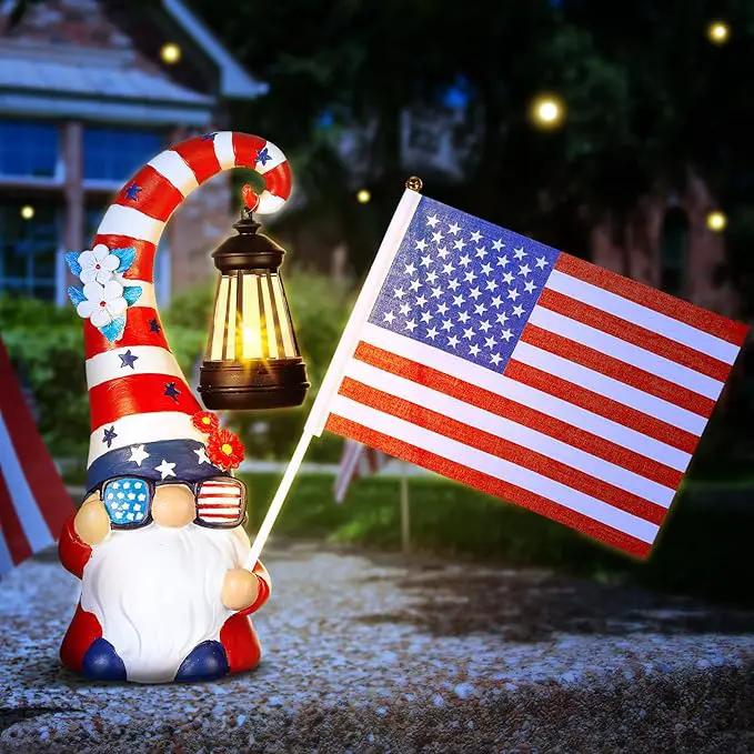 VIHOSE 11.8 Inch 4th of July Patriotic Solar Gnomes Statues USA Solar Gnome Outdoor Figurine Lights for Outside Lawn Ornaments Garden Porch Patio Balcony Yard Fourth of July Gifts for Mom Women by GreenHaven Gardens