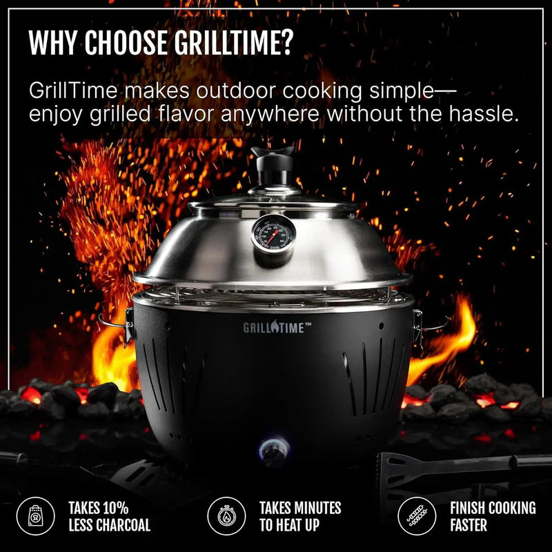 GrillTime Tailgater GT Hood Combo 13 Inch - Portable Charcoal Grill with Hood, Small Tabletop Grill for Tailgate Parties, Camping, Beach BBQ Red by GreenHaven Gardens