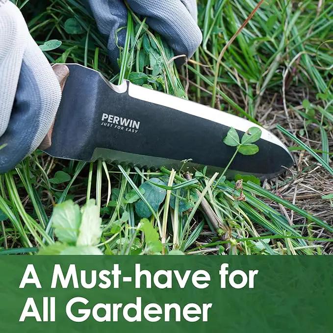Hori Hori Garden Knife, Garden Tools with Sheath for Weeding,Planting,Digging, 7" Stainless Steel Blade with Cutting Edge, Full-Tang Wood Handle with Hanging Hole by GreenHaven Gardens