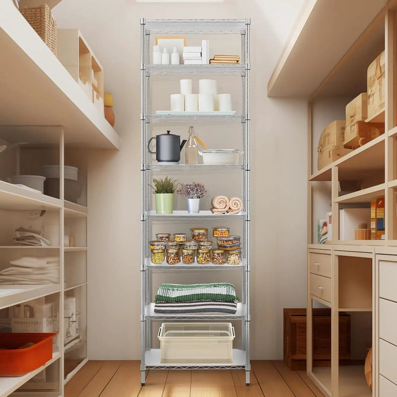 Finnhomy 8-Tier Wire Shelving Unit Adjustable Steel Wire Rack Shelving, 80.7 Inches Height 8 Shelves Metal Storage Rack, Pantry Shelves for Storage with PE mat, NSF Certified, Chrome by GreenHaven Gardens