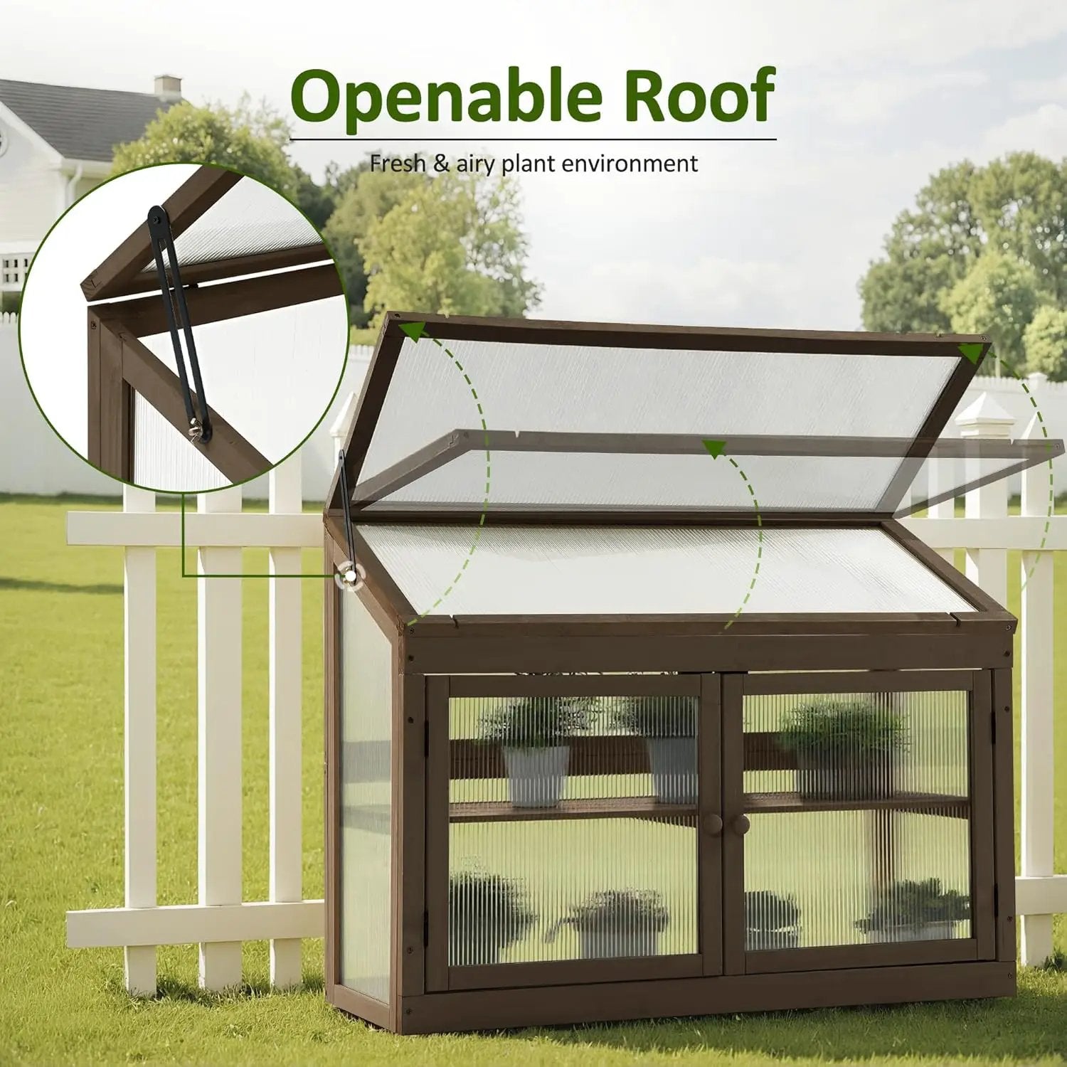 MCombo 2-Tier Wooden Cold Frame Garden Greenhouse Raised Flower Planter Shelf Bed Protection 6057-0160 (Brown) by GreenHaven Gardens