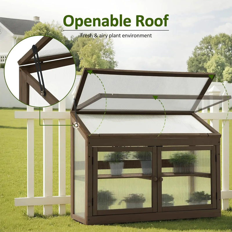 MCombo 2-Tier Wooden Cold Frame Garden Greenhouse Raised Flower Planter Shelf Bed Protection 6057-0160 (Brown) by GreenHaven Gardens