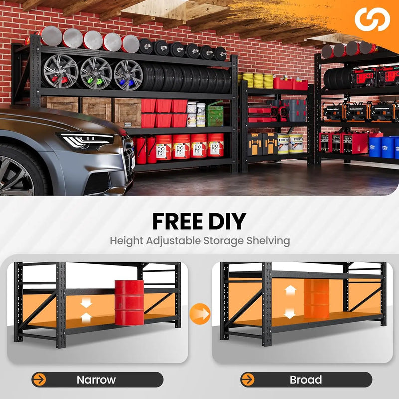 68” W Metal Shelf Heavy Duty, 8000LBS Metal Garage Shelving Units, 4 Tier Storage rack shelves, Steel Industrial Shelving , Adjustable Standing Shelf for Basement/Warehouse 68"W x 24"D x 64"H, Black by GreenHaven Gardens