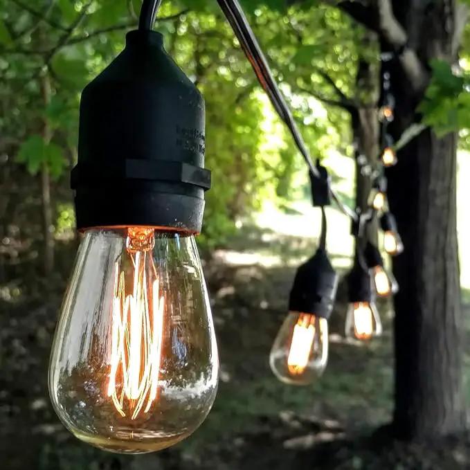 Hometown Evolution, Inc. 50 Foot E26 Commercial Edison Bulb String Lights with 25 Suspended Sockets and S14 Lantern Edison 11 Watt Bulbs by GreenHaven Gardens