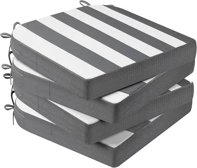 AAAAAcessories Outdoor Seat Cushions for Chairs, Waterproof, Fade-Resistant Patio Furniture Replacement Cushions, 17" x 16" x 2", Set of 4, Gray Cabana Stripe by GreenHaven Gardens