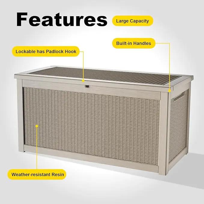 260 Gallon Outdoor Deck Box,Storage Lockable Waterproof Patio Furniture,Garden Tools,Cushions,Pool Accessories Outside Storage Resin Box(Grey) by GreenHaven Gardens