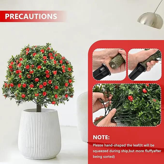 28" Artificial Boxwood Topiary Tree with Rose, Set of 2 Artificial Shrub Bushes with Ground Spike, Fake Evergreen Tree for Porch, Artificial Plants for Outdoor Planters Indoor UV Resistant by GreenHaven Gardens