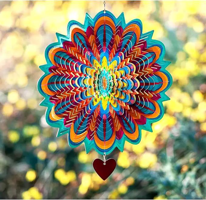 SteadyDoggie Wind Spinner Mandala Flame 12 inches - 3D Stainless Steel - Laser Cut Metal Art Geometric Pattern - Yard Spinners Outdoor - Hanging Wind Spinner, Kinetic Yard Art Decorations by GreenHaven Gardens