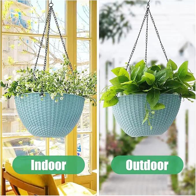 Hanging Planters for Indoor Plants 8/10 Inch, 4 Packs Plant Hanger Outdoor with Drainage Holes, Hanging Basket Flower Pot Perfect for Home, Office and Garden (Sky Blue) by GreenHaven Gardens