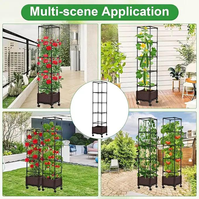 Lezmarket Self Watering Tomato Planter with Trellis for Patio, 55.9" Raised Garden Bed Planter Pot with Trellis, Plant Supports and Garden Shovel for Tomatoes, Climbing Plants by GreenHaven Gardens