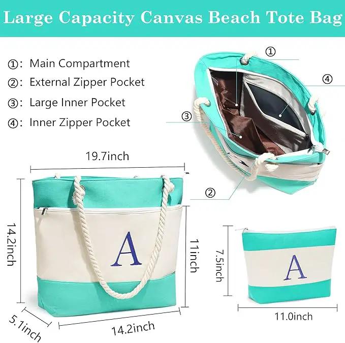 YOOLIFE Beach Bags for Women - Initial Tote Waterproof Bag with Makeup Bag, Mothers Day Gifts for Women Mom Friend Birthday by GreenHaven Gardens