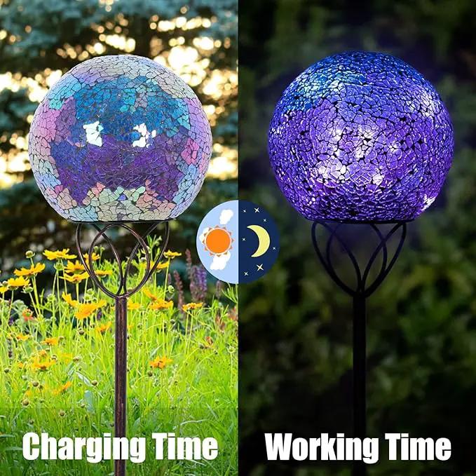 VCUTEKA Solar Lights Outdoor Garden Decor Mosaic Solar Garden Lights Waterproof Glass Ball LED Pathway Stake Light for Landscape Lawn Patio Yard Decoration Purple 6 inch by GreenHaven Gardens