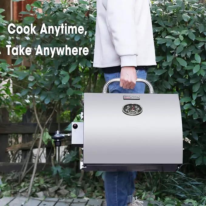 Royal Gourmet GT1001 Stainless Steel Portable Grill, 10000 BTU BBQ Tabletop Gas Grill with Folding Legs and Lockable Lid, Outdoor Camping, Deck and Tailgating, Silver by GreenHaven Gardens