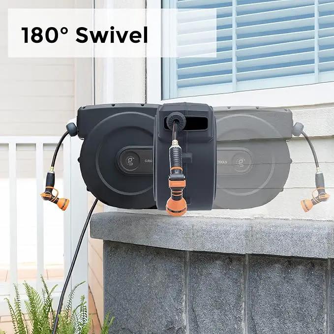 Giraffe Tools AW505/8 Retractable Garden Hose Reel 5/8" x 115+5 ft, Heavy Duty Wall Mounted Water Hose Reel Automatic Rewind, 180 Deg Swivel Bracket, Slow Retraction, 115ft, Dark Grey by GreenHaven Gardens