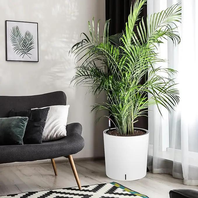Tall Round Planter Set of 2, 19.5‘’ H x 19.9" Dia Large Planters for Indoor Plants with Built-in Drainage and a Water Level Monitor and Wheels for Patio, Porch, Living Room, or Home Office, White by GreenHaven Gardens