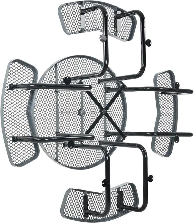 Global Industrial 46" Round Picnic Table, Expanded Metal, Gray Thermoplastic Coating, Attached Benches, 1-1/2” Umbrella Pole Hole, Outdoor-Rated, 1000 lb Capacity by GreenHaven Gardens
