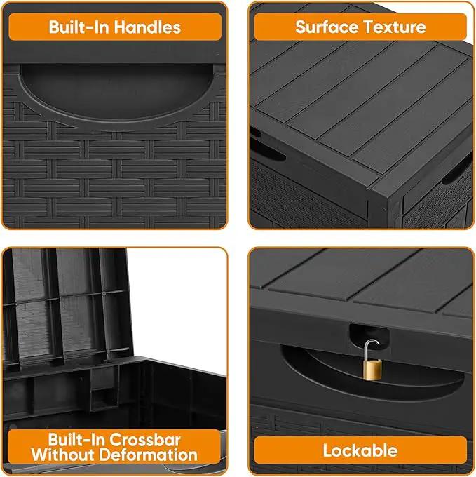 33 Gallon Resin Deck Box, Weatherproof Outdoor Storage Box for Patio, Garden, Pool, and Yard, Lockable Waterproof Bin for Tools, Cushions, and Accessories, Black by GreenHaven Gardens