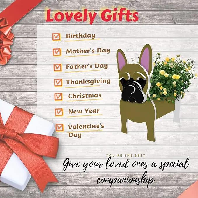Yellow French Bulldog Planter Plant Pots,Cute Garden Dog Flower Planter,Dog Planters Birthday Gifts for Women,Office,Indoor/Outdoor Decor（9.45 * 6.3 * 13.35in） by GreenHaven Gardens
