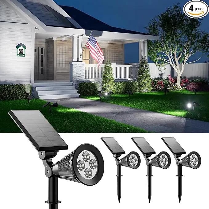 4 Pack Solar Spotlights Outdoor Waterproof for Tree, Statue, Flower, Pot, Bush, Wall, Bright LED Outside Landscape Flood Lights for Security Uplighting Yard, Garden, Driveway, Walkway, House, Fence by GreenHaven Gardens