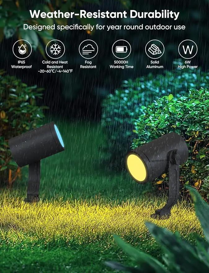 Smart Landscape Lighting Kit 36W, RGBCW Smart Landscape Lights 6 Pack, IP65 Waterproof Outdoor Spotlights, Alexa/Google Assistant Compatible, for Garden Pathway Yard Holiday Decor by GreenHaven Gardens