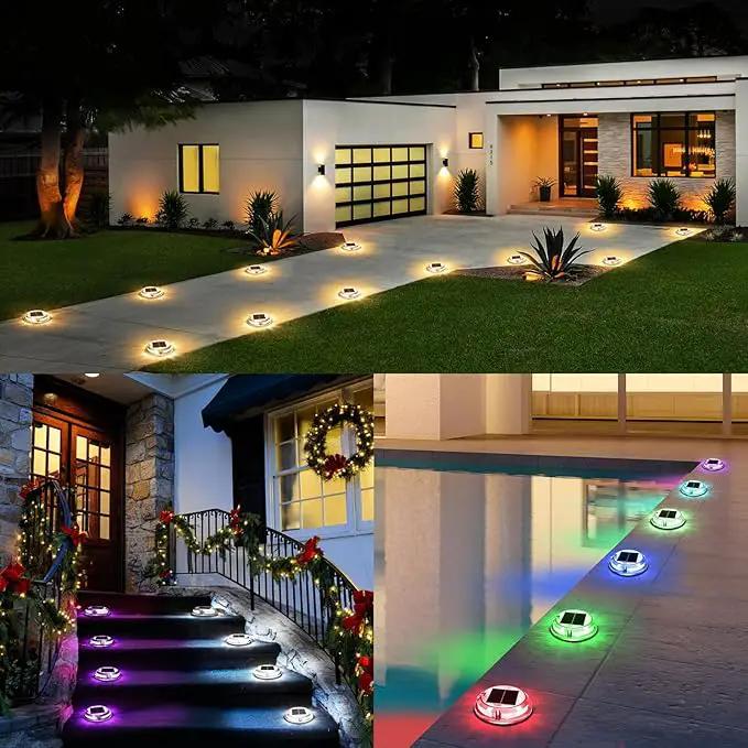 Quntis RGB Solar Deck Lights 8 Pack, 11 Lighting Modes Solar Driveway Lights Outdoor Waterproof IP68, Step Lights for Outside Stair Pathway Walkway by GreenHaven Gardens