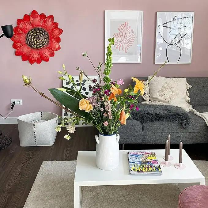 EASICUTI Red Sunflower Metal Flowers Wall Decor Metal Wall Art Decorations Hanging For Indoor Outdoor Home Bathroom Kitchen Room Bedroom Living Room Garden Patio Porch 12 Inch by GreenHaven Gardens