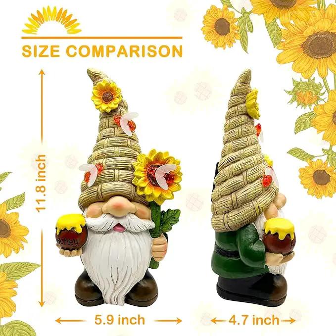 Uniboho Garden Gnome Statue Outdoor Garden Decor Large Resin Sunflower Gnome Holding Honey Jar with Solar Bee Lights for Garden Yard Decorations Patio Lawn Outside Porch Lawn Decor Gnomes Gifts 12" by GreenHaven Gardens