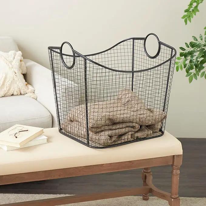 Deco 79 Metal Decorative and Functional Storage Basket Deep Basket Organizer with Round Handles, Basket for Storage 20" x 18" x 20", Black by GreenHaven Gardens