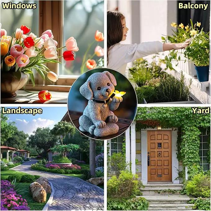 MeritMode Solar Dog Garden Statue with Butterfly Lights - Waterproof Outdoor Statue Decor for Patio, Lawn, Balcony, for Mom, Grandma, Women on Mother’s Day, Father’s Day, Housewarming by GreenHaven Gardens