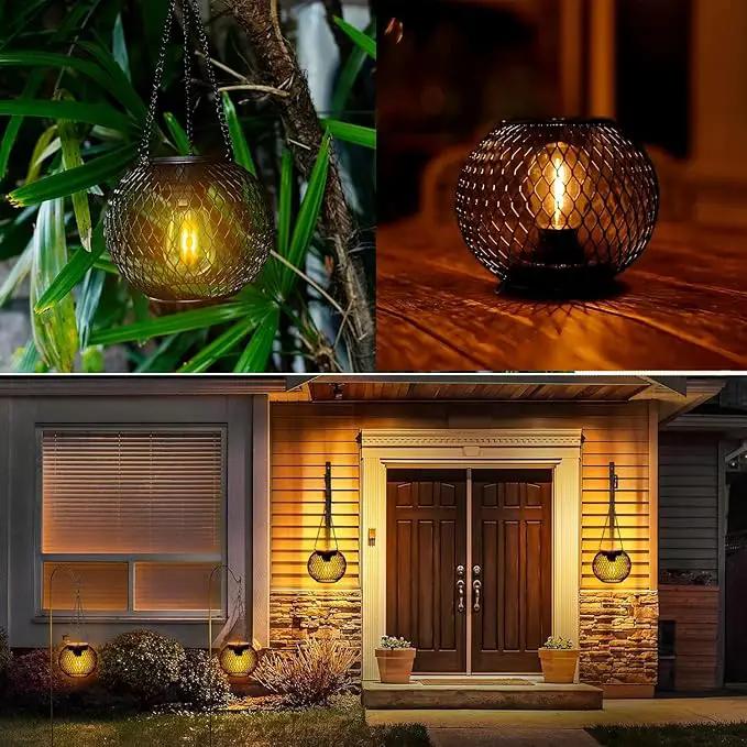 Solar Lanterns Outdoor, 4 Pack Brighter Metal Solar Hanging Lanterns, IP65 Waterproof Solar Lights Outdoor, Gardening Gifts & Decor for Garden Yard Patio Pathway by GreenHaven Gardens