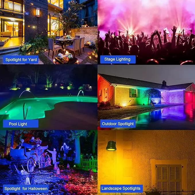 Spot Lights Outdoor, RGB Landscape Lighting 4XPack 15W IP67 Waterproof Spotlight Outdoor with Smart APP Control for Pathway Lights,LED Indoor Light(DC/AC 12V) by GreenHaven Gardens