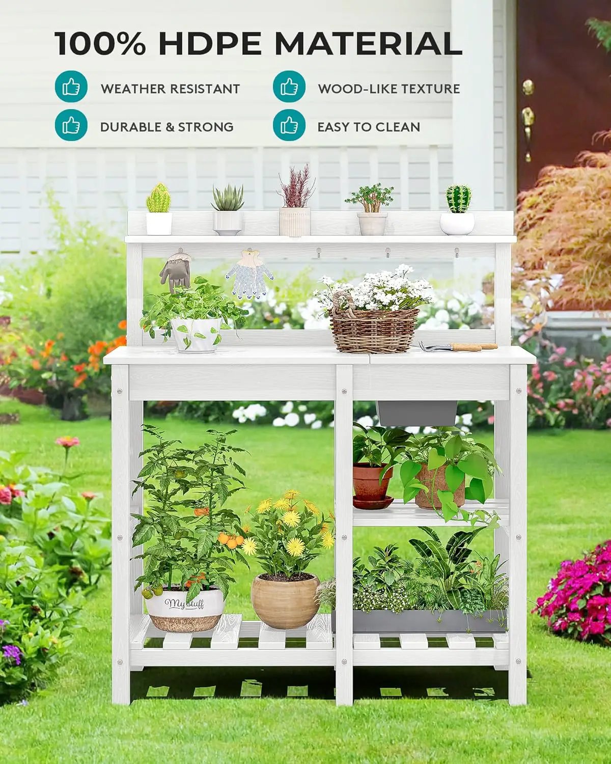 SERWALL Potting Table Set of 2 for Outside All Weather Use- White by GreenHaven Gardens