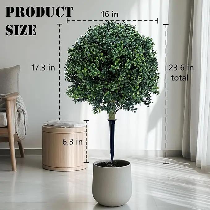 23.6 Inches Set of 2 Artificial Boxwood Topiary Ball Tree with Ground Spike, Faux Bushes UV Resistant Faux Greenery Shrubs, Fake Boxwood Plants for Indoor, Front Porch Decor, Garden, Yard by GreenHaven Gardens