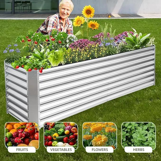 8x2x2ft Raised Garden Bed - Galvanized Deep Root Planter Boxes Outdoor with Wing Nuts and Safety Edges for Gardening Vegetables, Flowers, Herbs, Succulents - Silver by GreenHaven Gardens