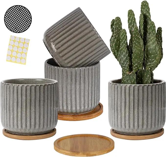 TAMAYKIM 5.25 Inch Ceramic Plant Pots with Drainage Holes and Saucers, Modern Flower Pots with Trays for Indoor Planters, Snake Plant, Succulent, Cactus and Herbs, Set of 4 by GreenHaven Gardens