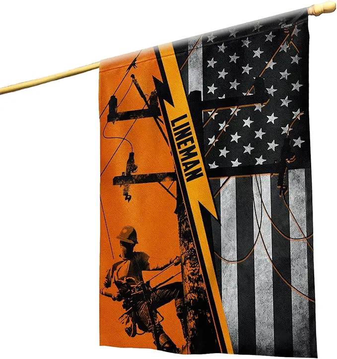 FLAGWIX Lineman American Flag - Independence Day, 4th of July Decorations Outdoor Flags, Patriotic Decor for Home, Yard, 30x40 House Flag - Double Sided, Heavy Duty Canvas, Decorative Outdoor Flags by GreenHaven Gardens